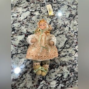 Vintage Porcelain Bisque & Lace Victorian Style Baby Doll Ornament